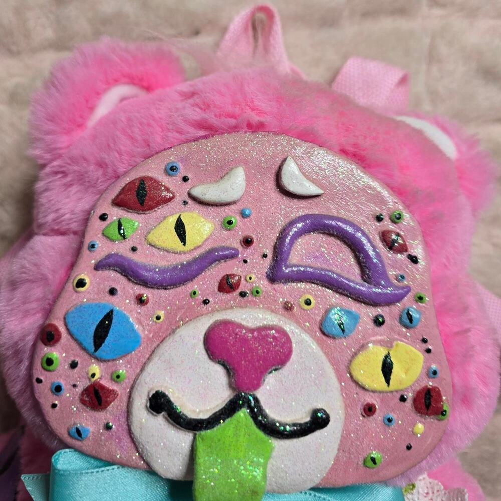 OOAK Offical Care Bears Plush Turned Artistic Backpack, Creepy Cute, Pastel Goth - Picture 5 of 8